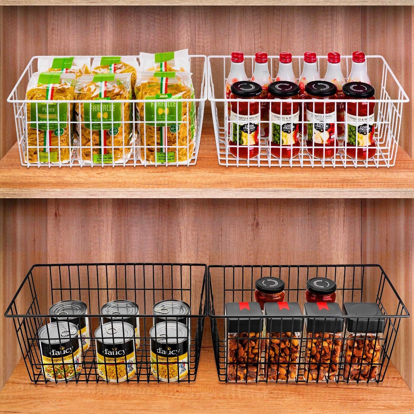 SANNO Freezer Baskets Wire Storage Baskets Closet Baskets Bin Farmhouse Organizer Storage Bins Large Organizer Bins for Home, Office, Bathroom, Pantry Organization Storage -Black Set of 3, 15.7"