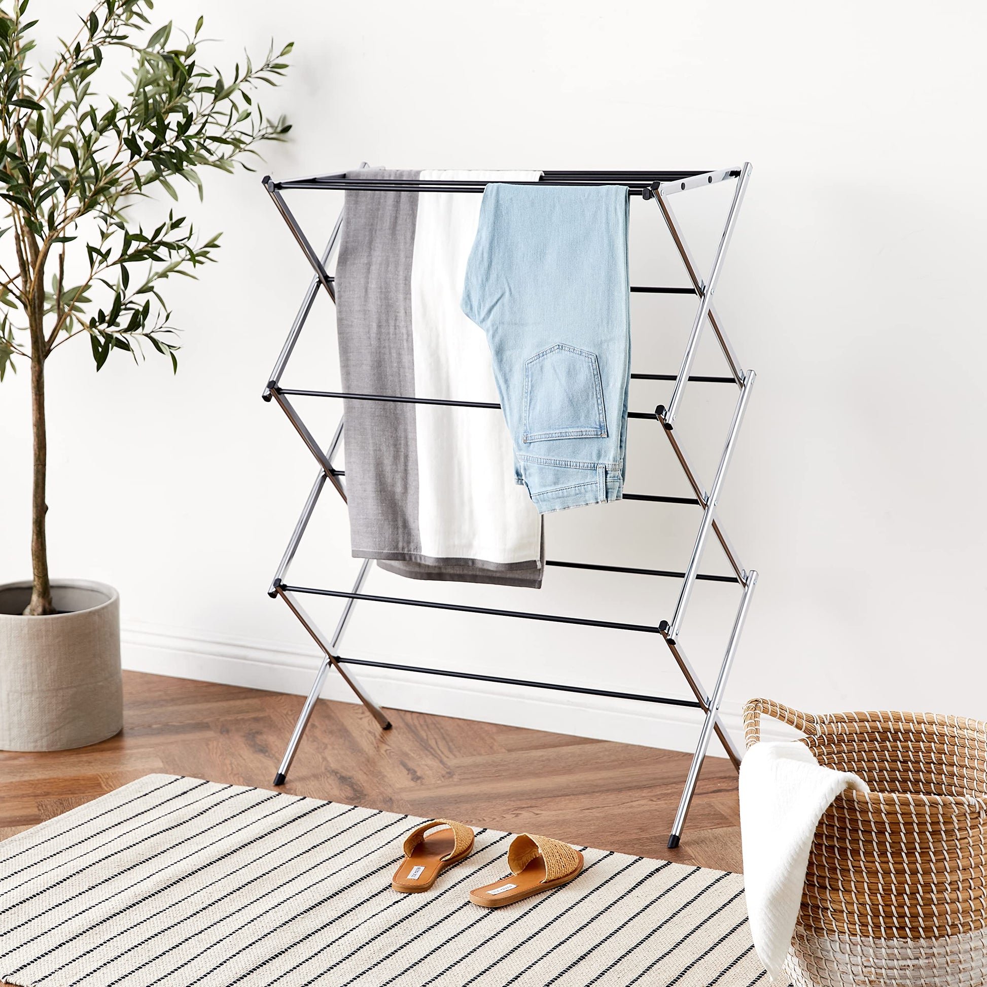 Amazon Basics Foldable Portable Metal Clothes Drying Rack for Indoor Air Drying, Energy Saving