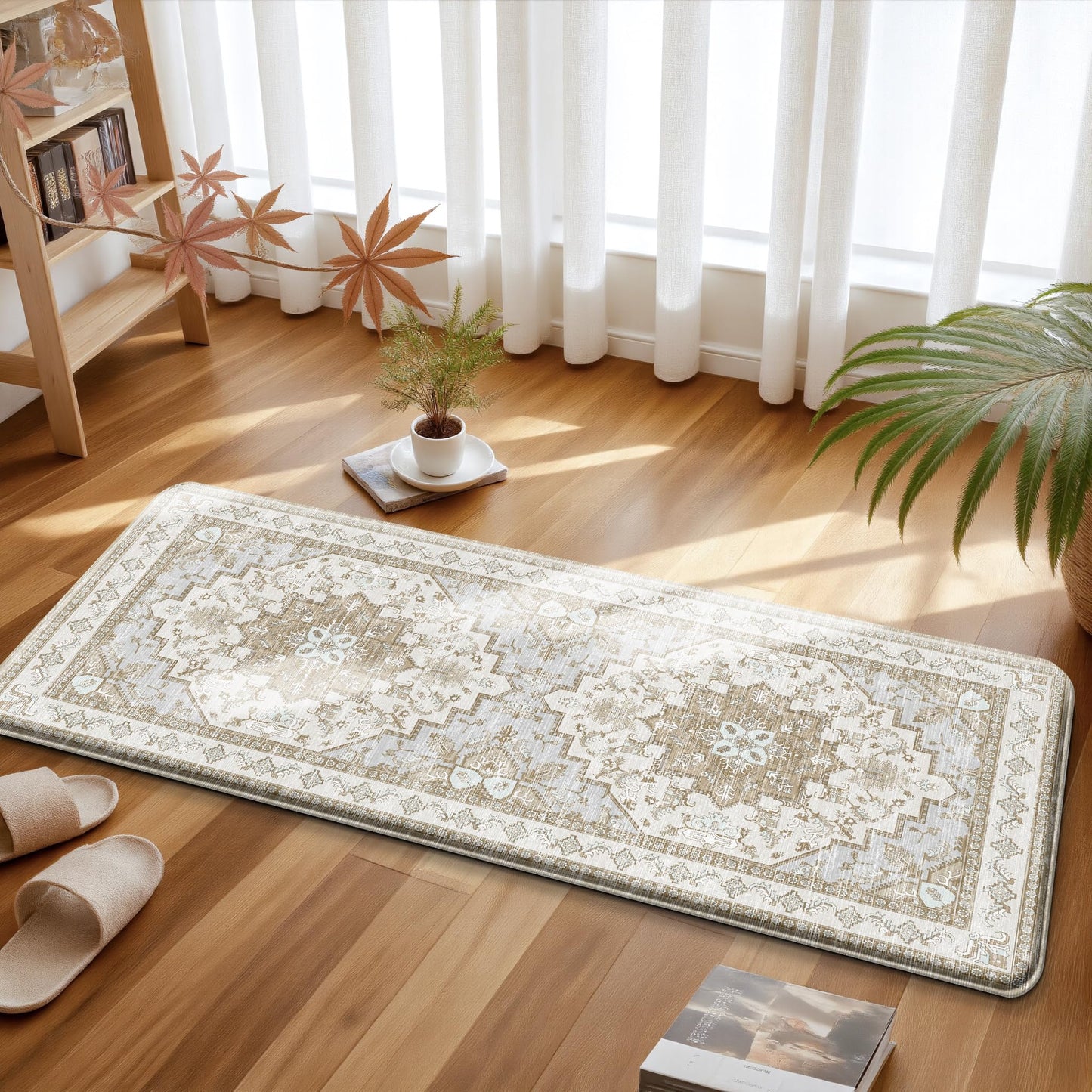 Boho Kitchen Mats for Floor 2 Piece Set Anti Fatigue Cushioned PVC Kitchen Rugs Non Slip Waterproof