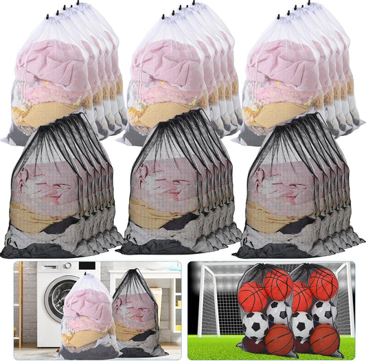 Berlune 30 Pack 24 x 36 Inches Large Mesh Bags for Laundry, Wash bags, Sturdy Mesh Material Closed with Drawstring, Factory, University, Dormitory, Travel and Apartment Dweller (Black, White)