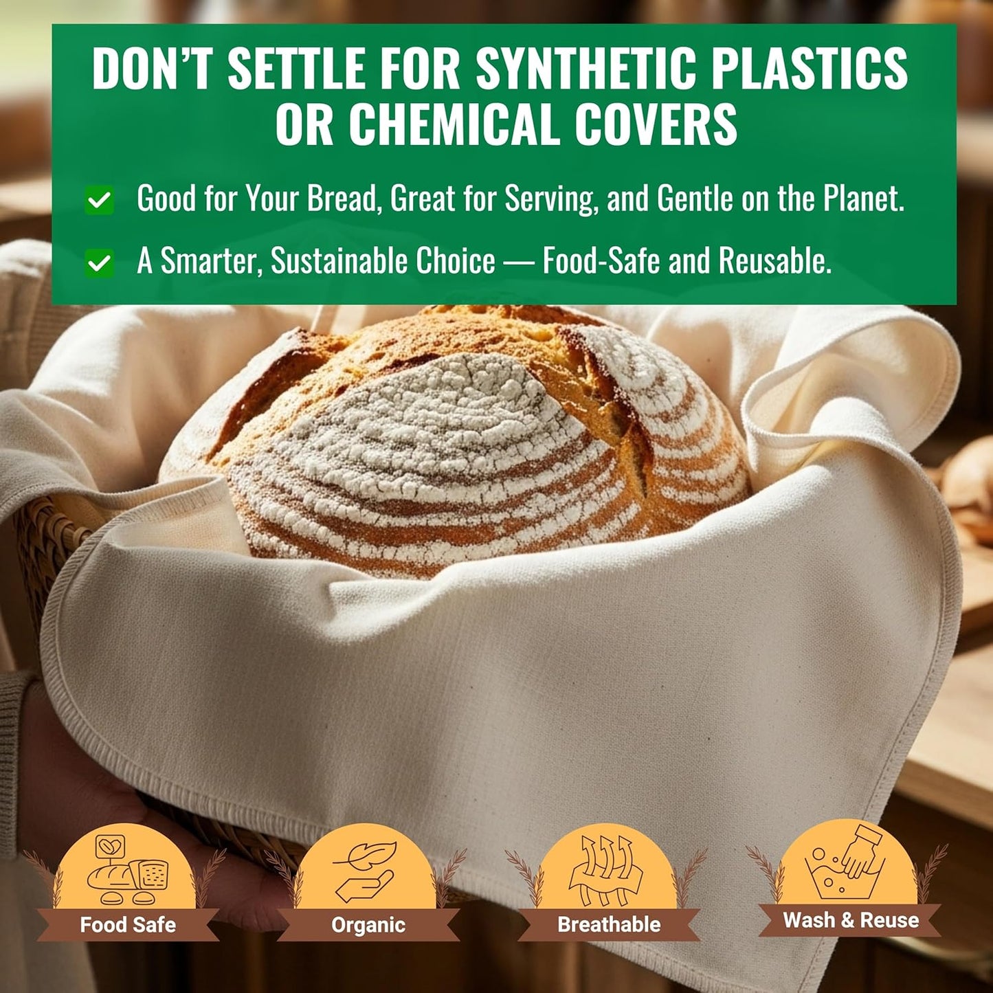 WHITEWRAP Unbleached Flour Sack Towels for Bread Proofing – Thick Cotton Baking Cloth for Baguettes, Ciabatta & Pastries – Reusable 28"x28" Towels, Set of 6