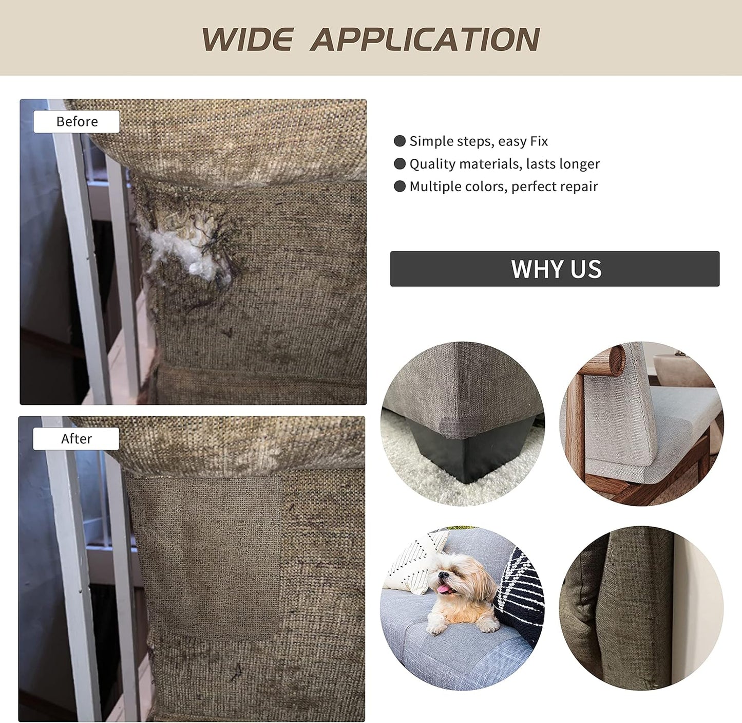 KING MOUNTAIN Fine Linen Fabric Patches, Self-Adhesive, 8x11 inch Extra Size, Multi Color, For Linen Sofa and Clothes Repair