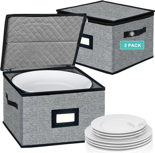 homyfort China Storage Containers - Dinner Plate Storage with Lid, Handles, Hard Shell Dinnerware