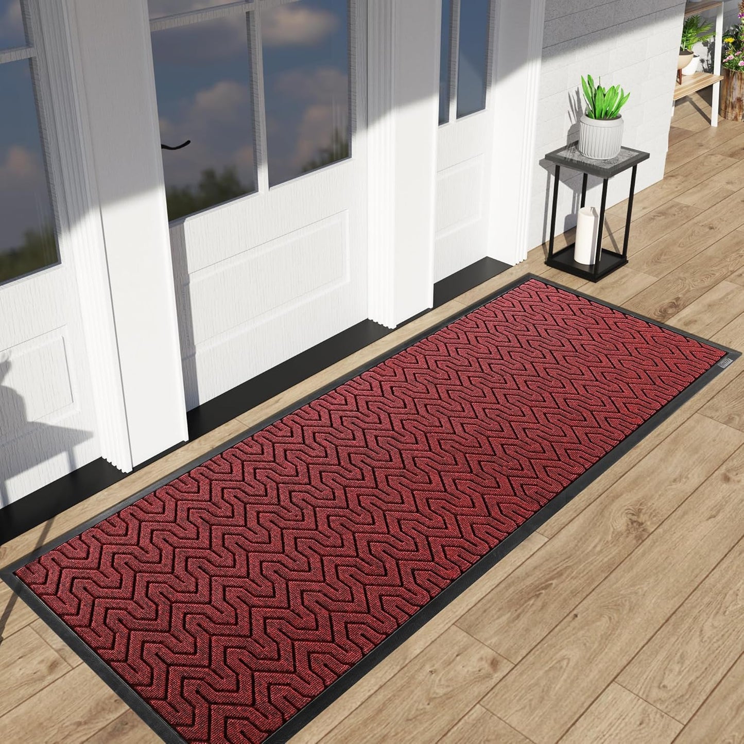 Yimobra 72x24 Indoor Outdoor Runner Rug, Heavy-Duty Waterproof Entrance Mat for High Traffic Areas, Commercial Grade Welcome Door Mat, Easy Clean, Black Red