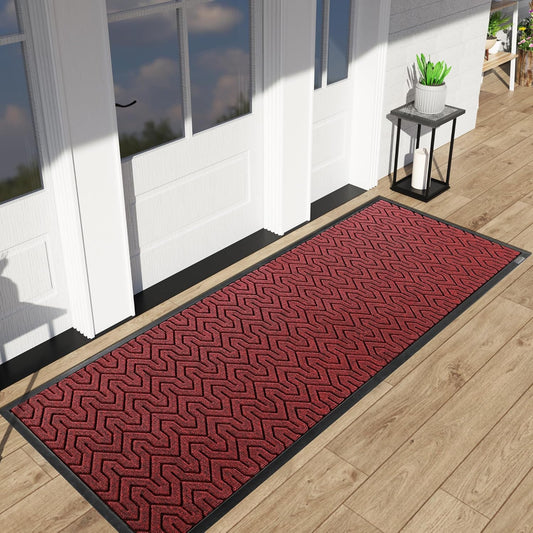 Yimobra 72x24 Indoor Outdoor Runner Rug, Heavy-Duty Waterproof Entrance Mat for High Traffic Areas, Commercial Grade Welcome Door Mat, Easy Clean, Black Red