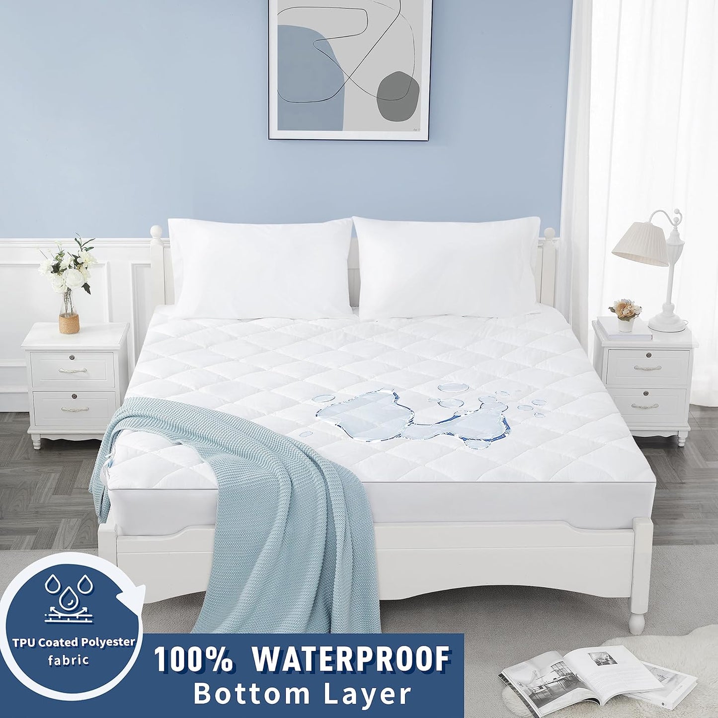 Sunflower Quilted Mattress Protector, Pad, Cotton King Cover Waterproof, Extra Deep Pocket Thin Version, Hypoallergenic Soft Durable, White, King 78''x 80'', (SFWFMPK)