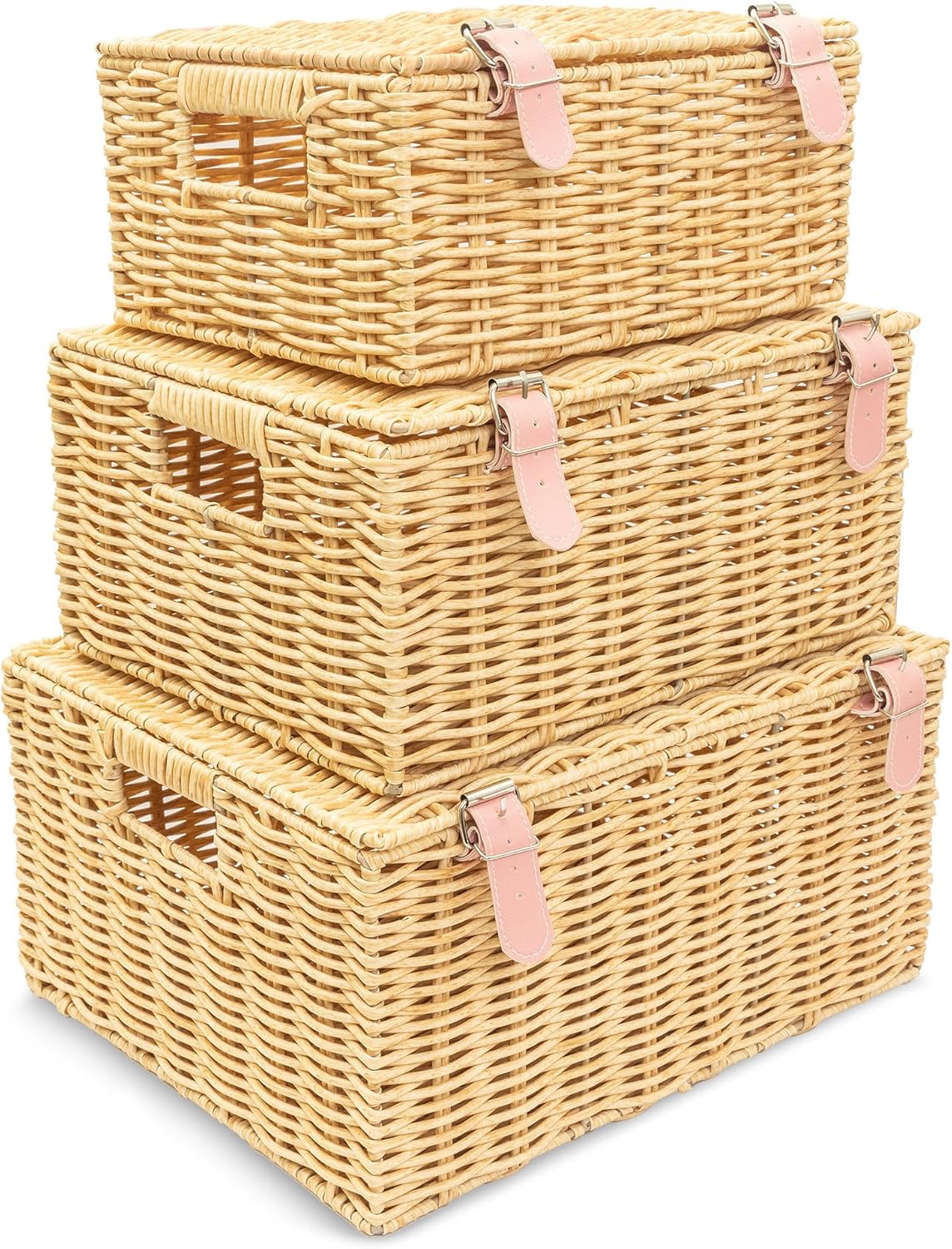 Wicker Storage Baskets with Lids – Set of 3 (Large, Medium, Small) for Organizing Clothes, Toys, Books – Stackable Basket with Lid for Bedroom, Nursery, and Home Decor