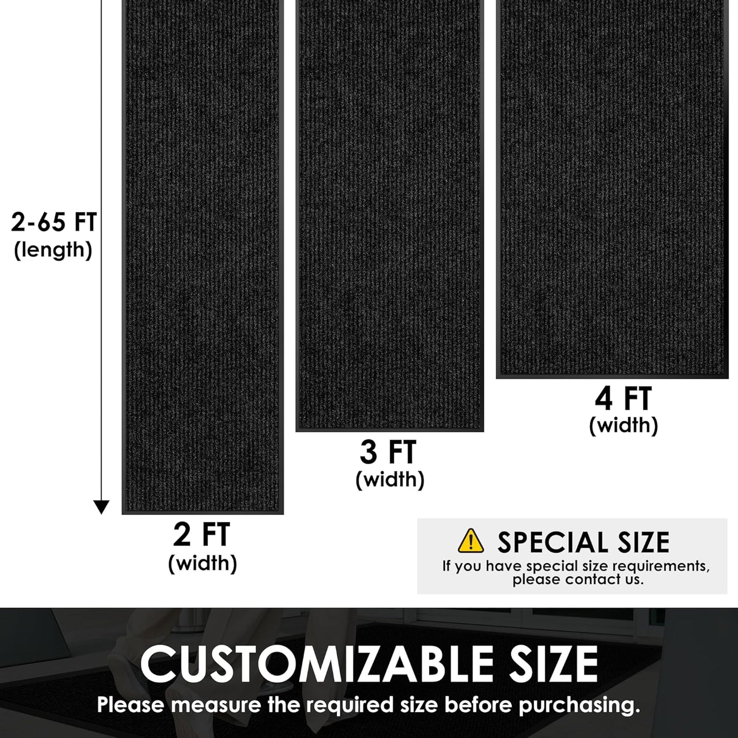 3′ x 23′ Front Door Mat Indoor Outdoor Entrance, Commercial Floor Mat Heavy Duty Dirt Trapper Entryway Doormat, Custom Size Non Slip Rubber Backing Welcome mat, Door Mat for High Traffic Area