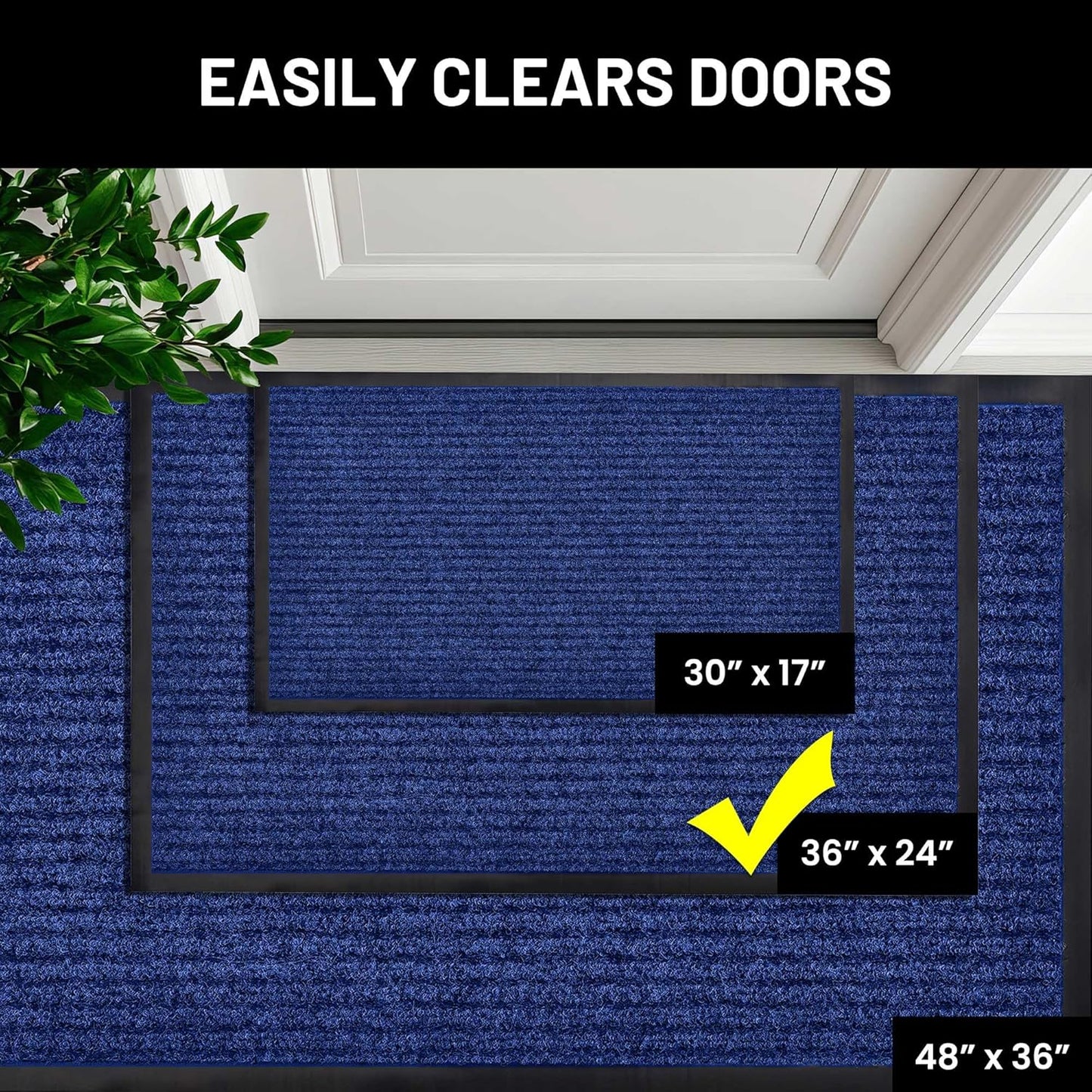 Sierra Concepts Front Door Mat Large Welcome Floor Mats - Entryway Indoor Outdoor Entrance Doormat, Patio, Porch, Muddy Dog Shoe, Inside Outside Low Profile 36x24in, 2-Pack Blue