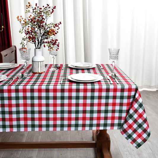 Red Gingham Christmas Plaid Tablecloth - Rectangular 58x102 Inch Water Resistant Table Cloth for Indoor/Outdoor Use - Holiday Table Cover for Kitchen, Picnics, and Parties