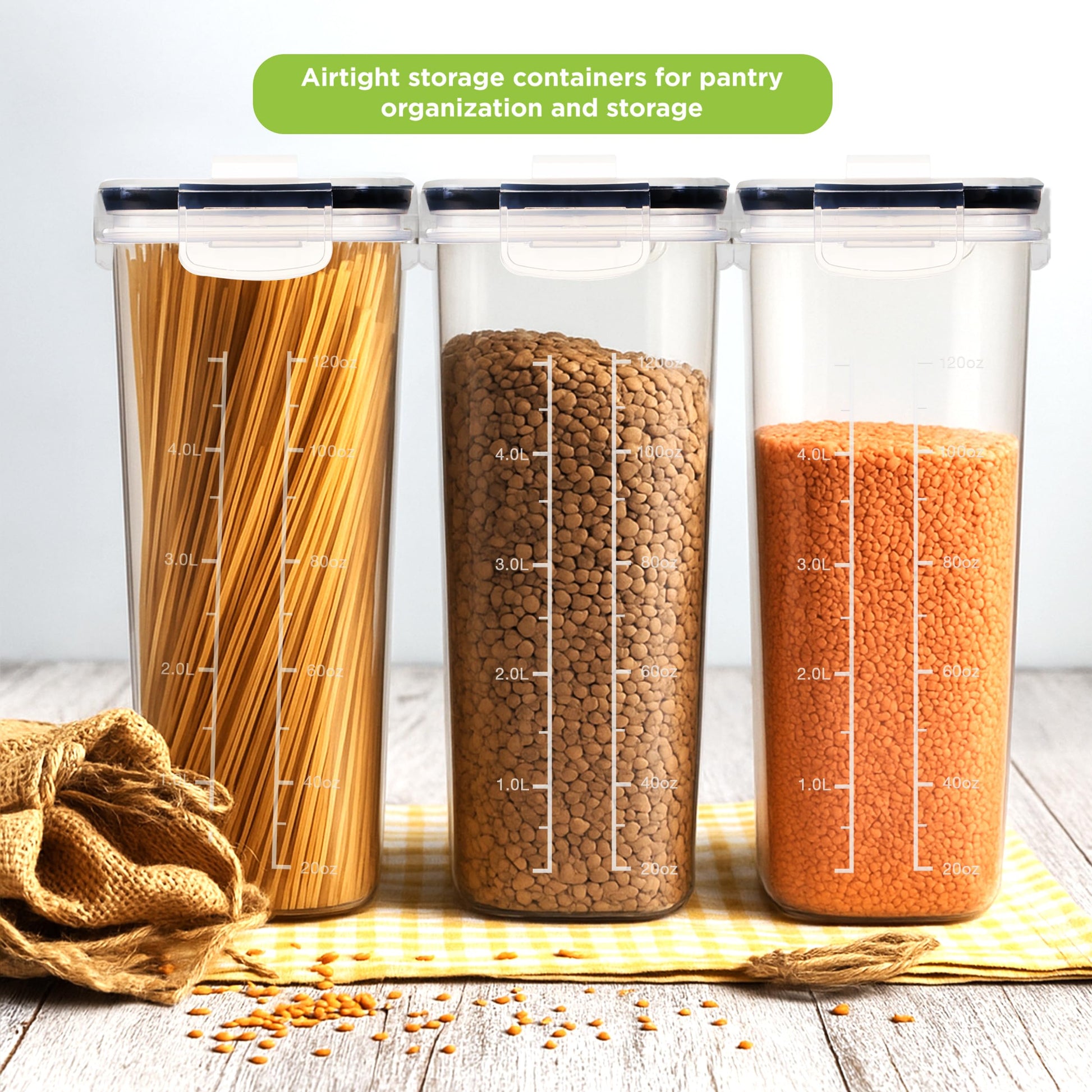 Utopia Kitchen Cereal Containers Storage Set with Lids, 4 Pack, 4L, Clear