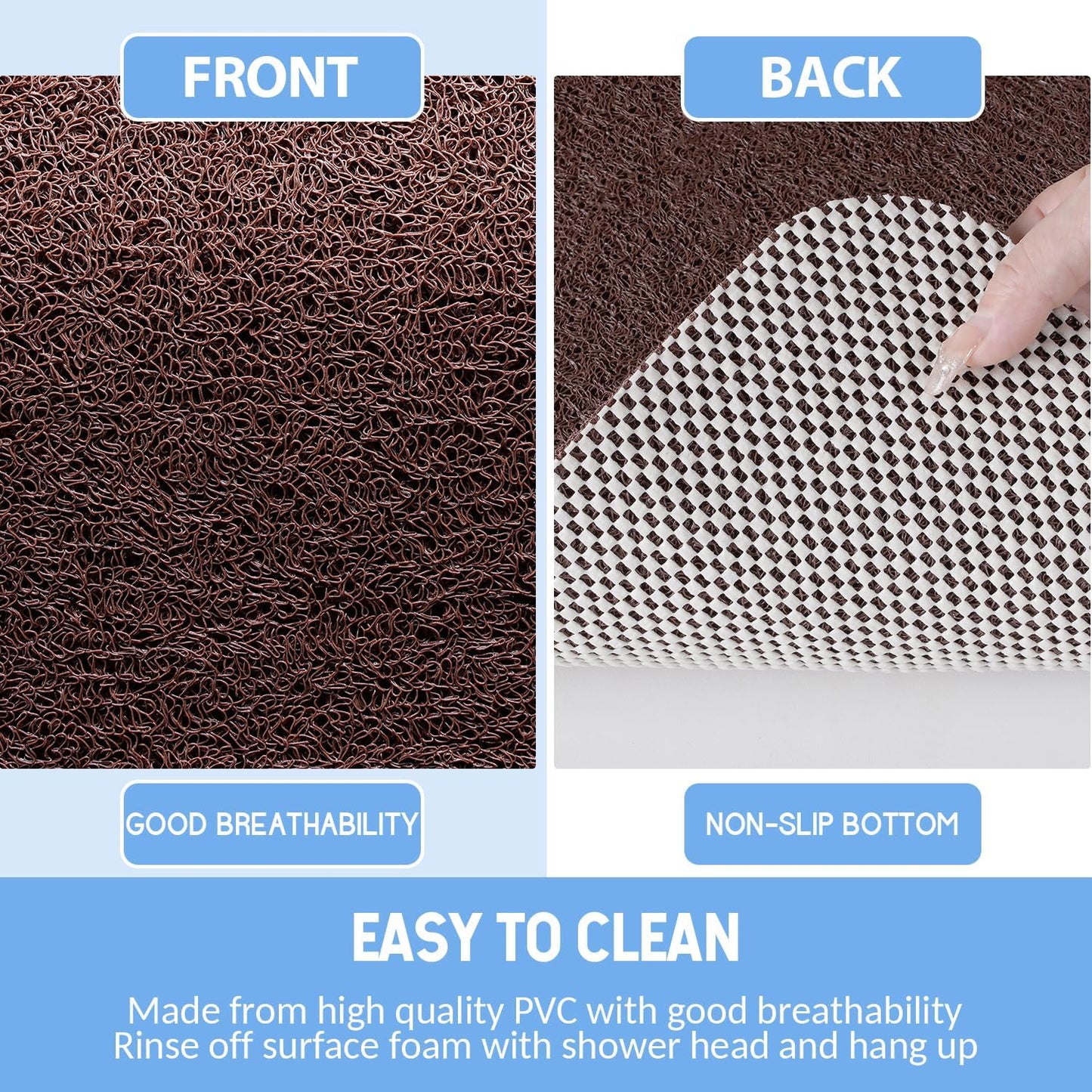 Non-Slip Bathtub Mat, Anti Slip Shower Mat, Fast Drying Bathtub Mats, Foot Scrubber Mat, Anti Slip Mat for Tub, Floor, Bathroom, Kitchen, Home, Hotel (Brown 24"×24")