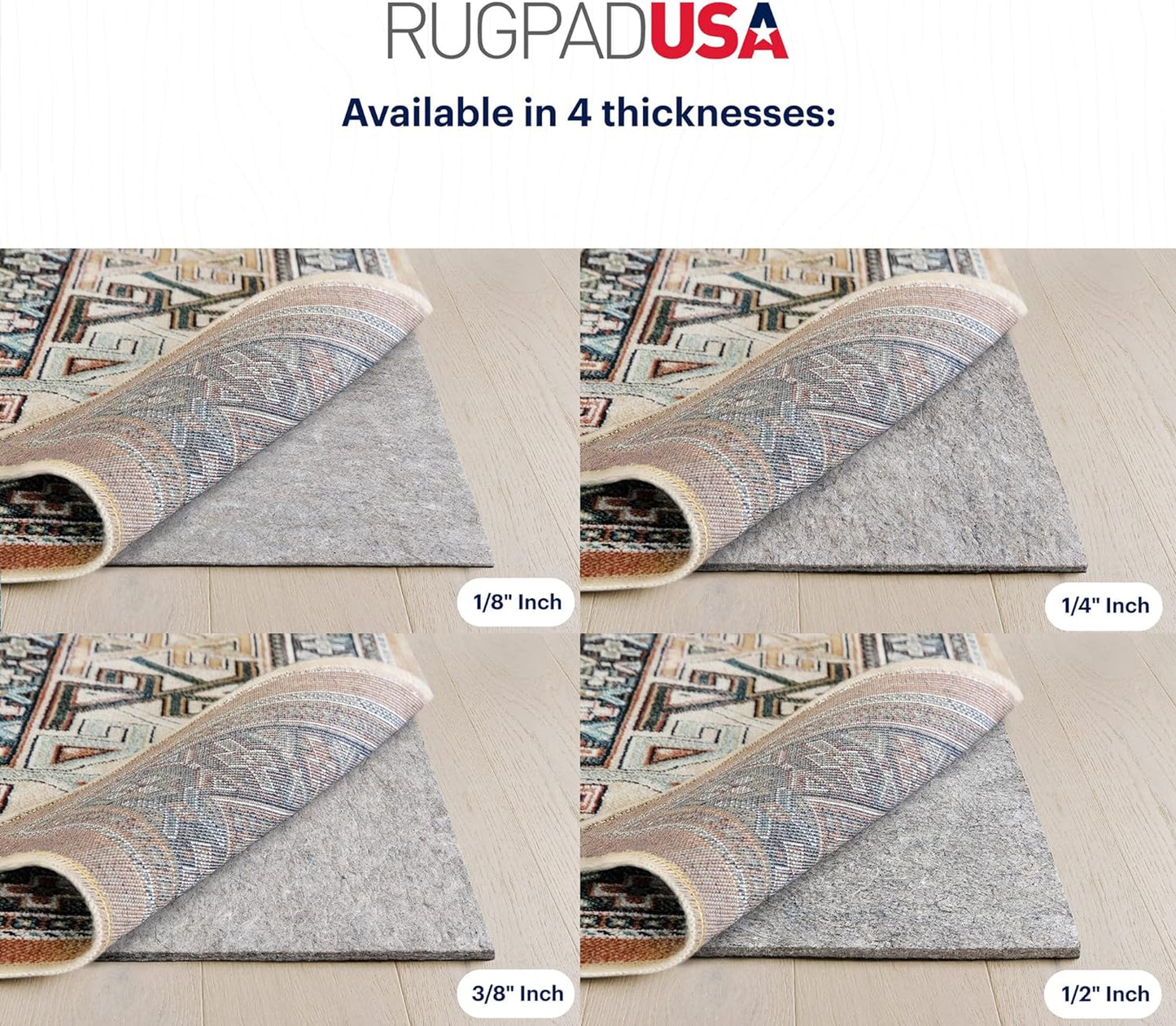 RUGPADUSA - Dual Surface - 1'10" x 2'10" - 3/8" Thick - Felt + Rubber - Enhanced Non-Slip Rug Pad - Adds Comfort and Protection - for Hard Surface Floors