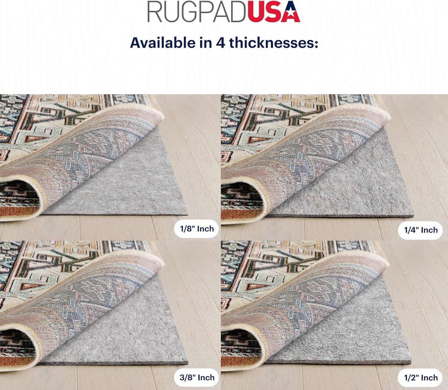 RUGPADUSA - Dual Surface - 8'x12' - 3/8" Thick - Felt + Rubber - Enhanced Non-Slip Rug Pad - Adds Comfort and Protection - for Hard Surface Floors
