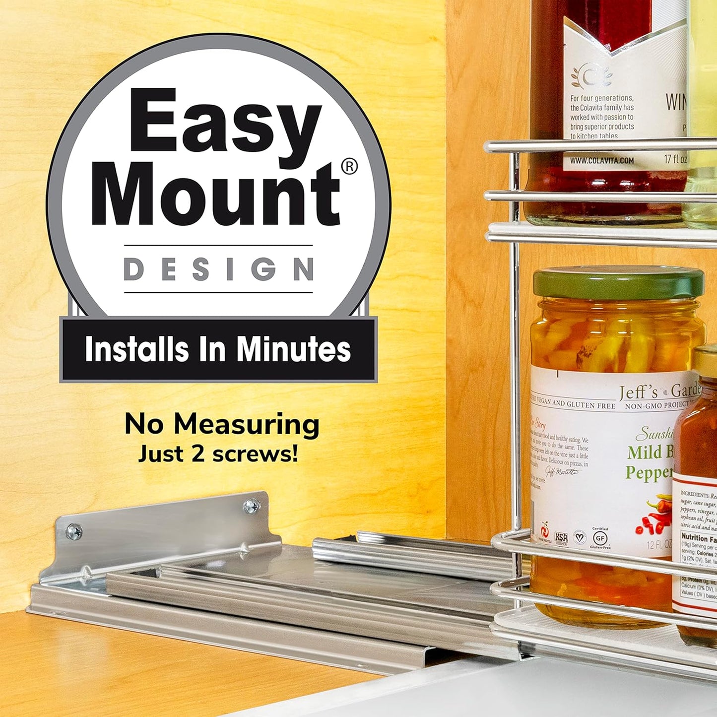 LYNK PROFESSIONAL® Pull Out Spice Rack Organizer for Inside Kitchen Cabinets - 8-1/4 inch Wide - Slide Out Drawer – Chrome Sliding Spice Cabinet Organization Shelf Racks - 2 Tier