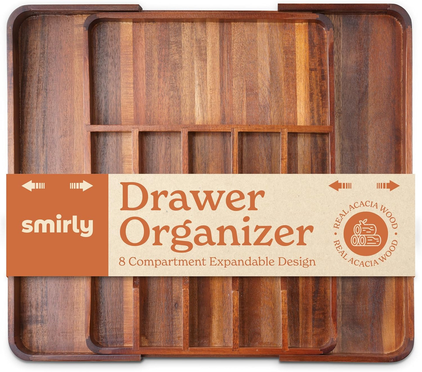 SMIRLY Silverware Drawer Organizer – Bamboo Kitchen Drawer Organizer, Adjustable Utensil Holder and Cutlery Tray, Drawer Dividers for Flatware and Kitchen Utensils
