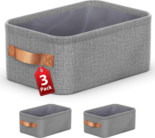 Large Storage Baskets for Shelves 3 Packs, Fabric Storage Bins for Shelves with Handles, 11.8'' L ×7.8'' W × 5.1'' H Collapsible Baskets for Organizing Clothes, Toy, Grey