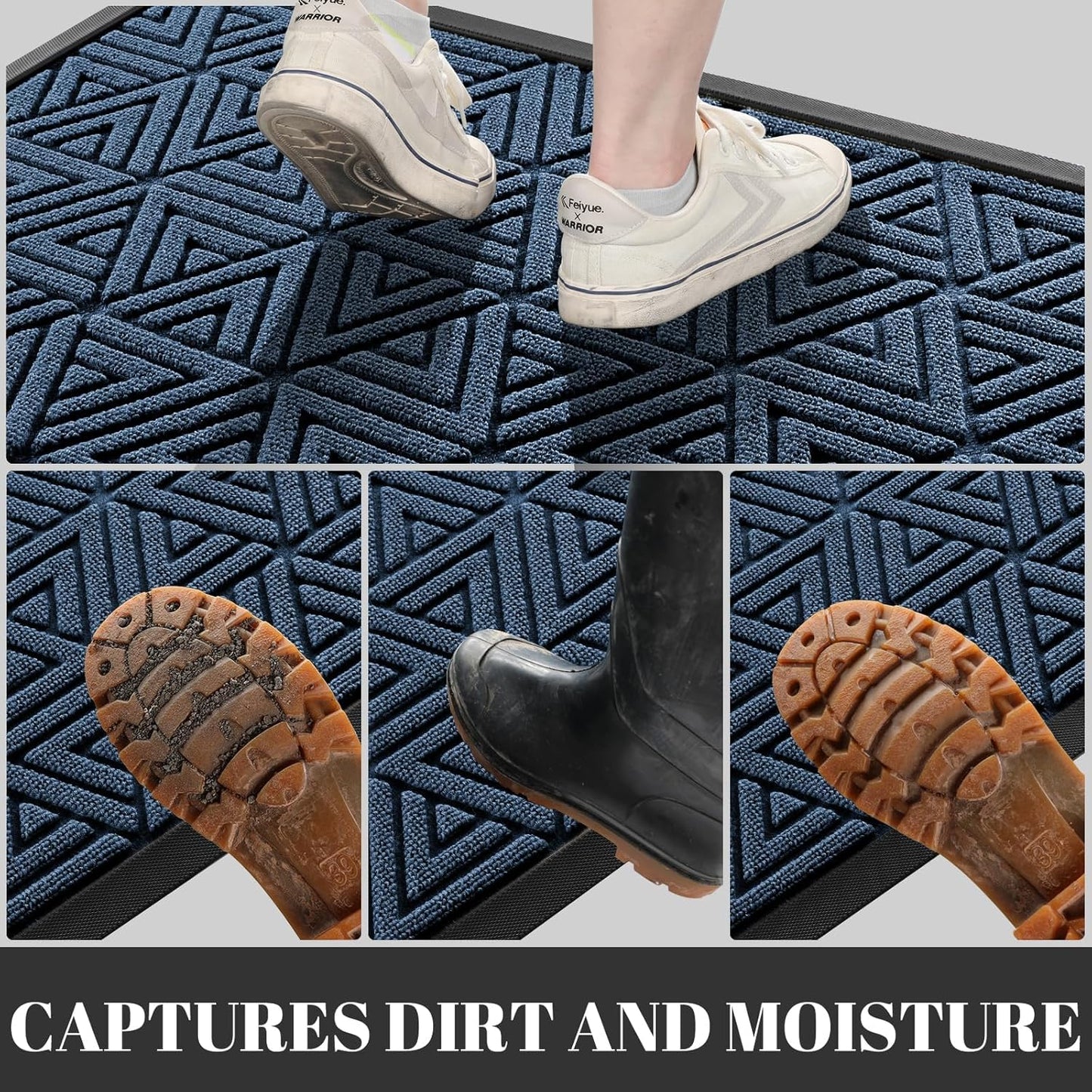 Yimobra Extra Large Door Mat 60x32, All-Weather Waterproof Non-Slip Welcome Matt Outdoor, Heavy Duty Non Slip Doormat for Entryway for Patio and Garage Indoor, Easy Clean, Blue