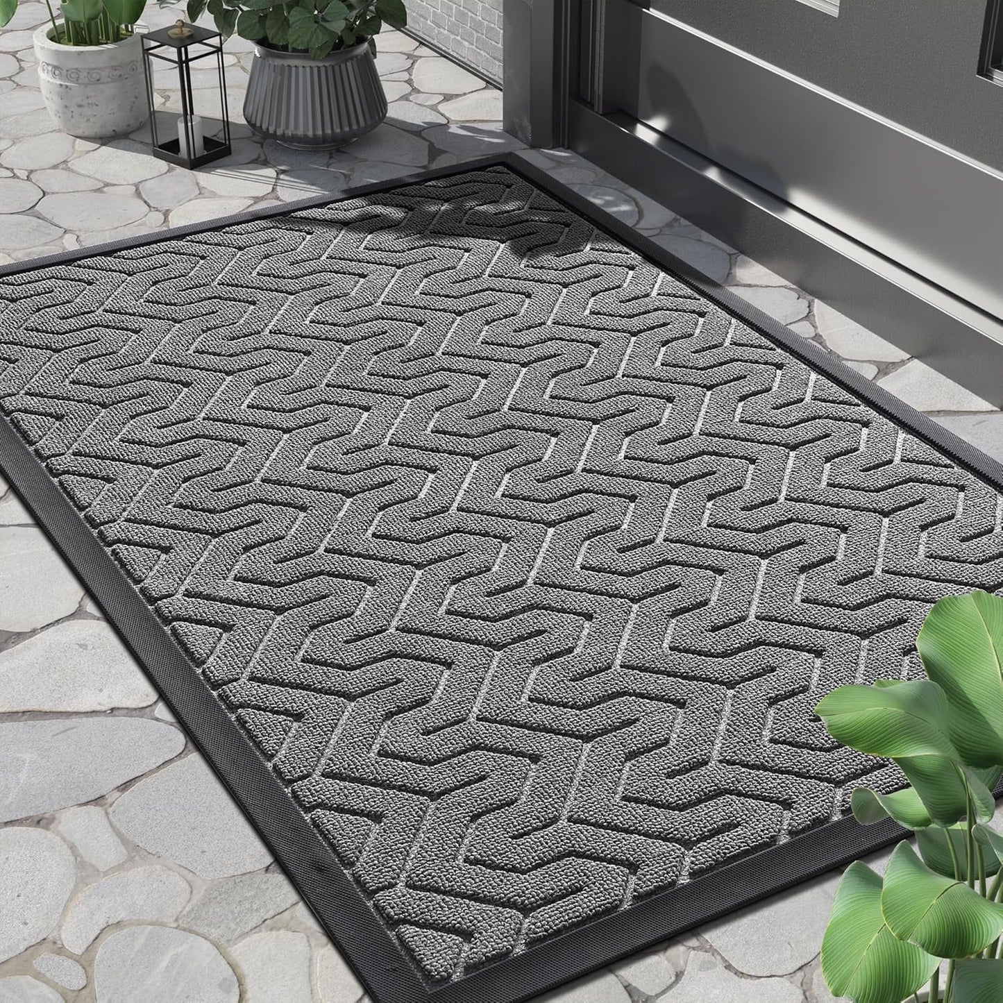 Yimobra Large Door Mat Outside Entrance 36x24, Waterproof Heavy Duty Outdoor Mats for Front Door, Non Slip Rubber Entry Mat for Garage Patio, Easy Clean, Grey