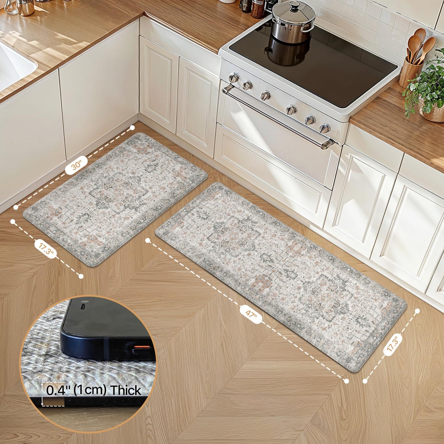 GENIMO Anti Fatigue Kitchen Mats for Floor 2PCS, Cushioned Standing Mats