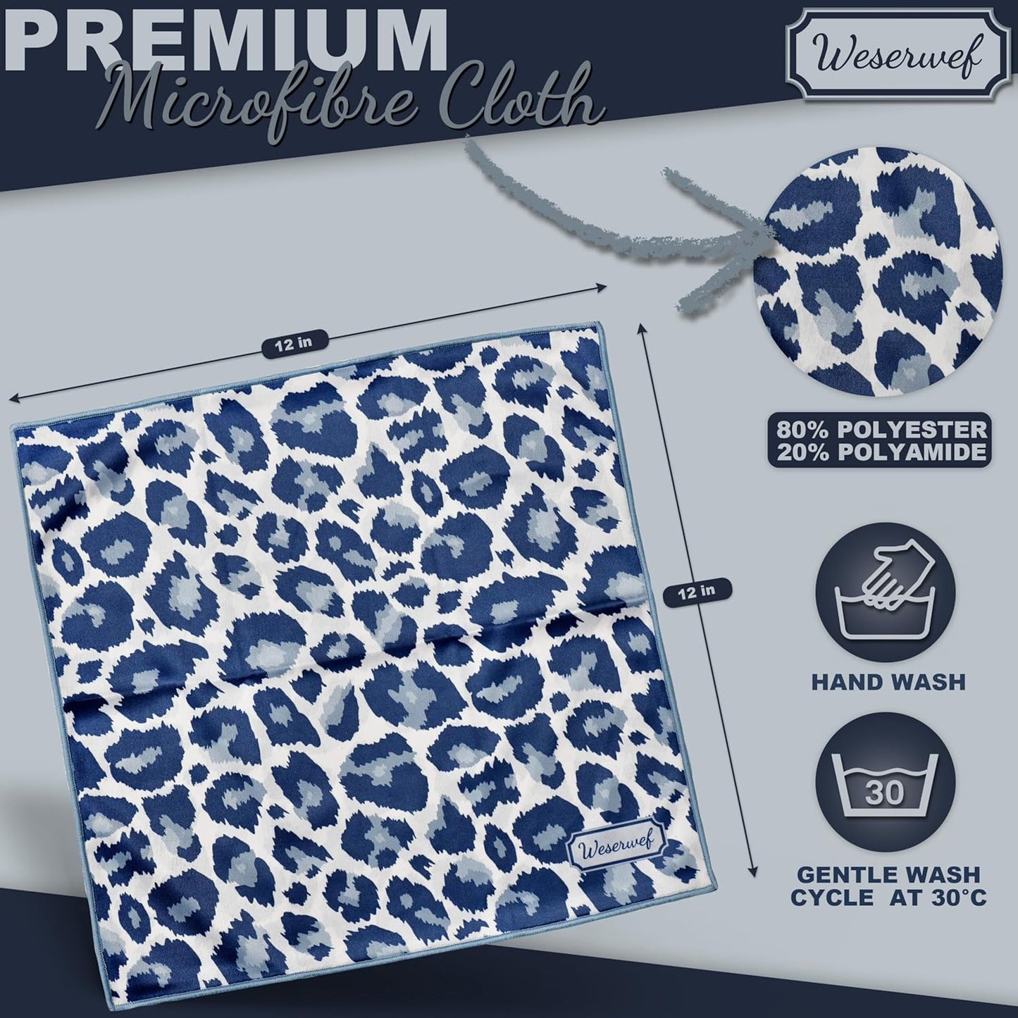 WESERWEF Design Microfiber Glasses Cleaning Cloth – Premium Cleaning Cloth for Eyeglasses, Screens, Tablets, Cameras & Lenses, 12" x 12", Ultra-Soft & Scratch-Free (Leo)