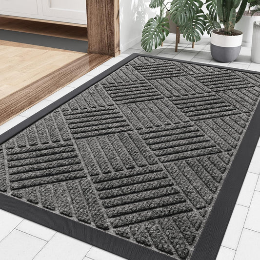 Smiry Front Door Mat Outside Entrance, Heavy Duty Outdoor Indoor Natural Rubber Doormat, Non Slip, Trap Dirt and Moisture, Easy Clean, Low Profile Patio Porch Entryway Mat, 29.5x17, Mix Black