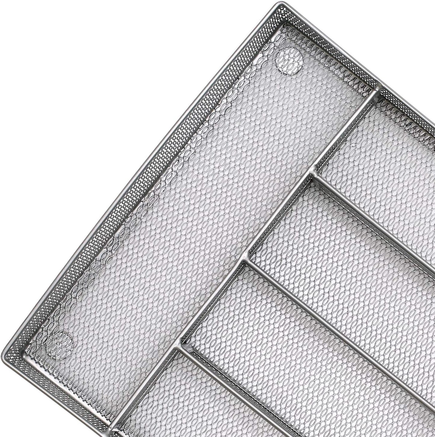 JANE EYRE Drawer Organizer, Cutlery Tray Silverware Flatware Storage Divider for Kitchen, Mesh Wire with Non-slip Foam Feet, 5 Component, Silver
