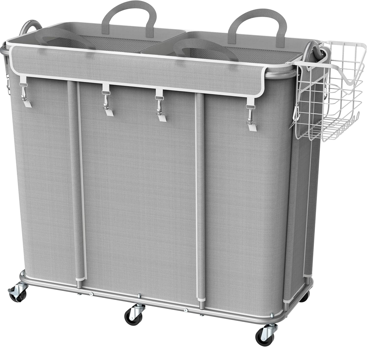 Simple Houseware Extra Large Rolling Laundry Cart – Heavy Duty Hamper with 2 Removable Bags & 6 Smooth Wheels – Commercial Laundry Organizer for Home, Hotel, Dorm, Gym, Gray
