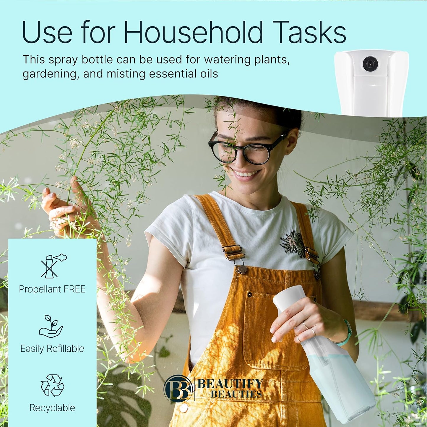 BeautifyBeauties Spray Bottle For Hair – Continuous Mister Spray Bottle for Hairstyling, Cleaning, Plants, Pets, Barbers, Salons, Essential Oil Scents (24 Ounce)