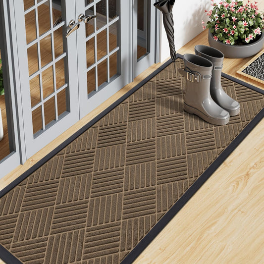 Smiry Front Door Mat Outside Entrance, Heavy Duty Outdoor Indoor Natural Rubber Doormat, Non Slip, Trap Dirt and Moisture, Easy Clean, Low Profile Patio Porch Entryway Mat, 47x17, Brown