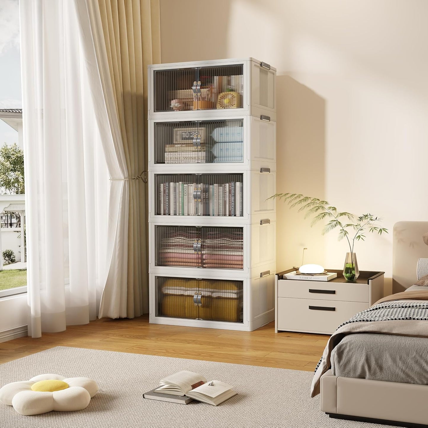 SAILUN 136Gal/543Qt Stackable Storage Bins Folding Collapsible Storage Bins with Lid, Closet Organizers and Storage, Storage Box Grey 26" W x 17" D x 71" H