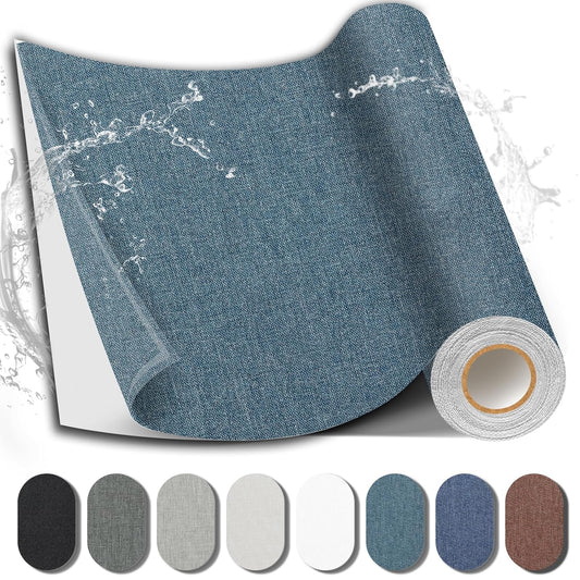 Fabric Repair Patch, 17X79 Inch Fabric Large Repair Tape, Self-Adhesive Patches for Furniture, Sofa, Car Interior, Shoes, Hand Bag, Clothing (Blue Grey, 17X79 Inch)