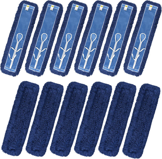 Matthew Cleaning 24'' Industrial Strength Cotton Dust Mop Refill Washable Replacement Heads for Residential & Commercial Use Fit Standard Dust Mop Frames, Hardwood, Laminate, Concrete Floors 12 Pack