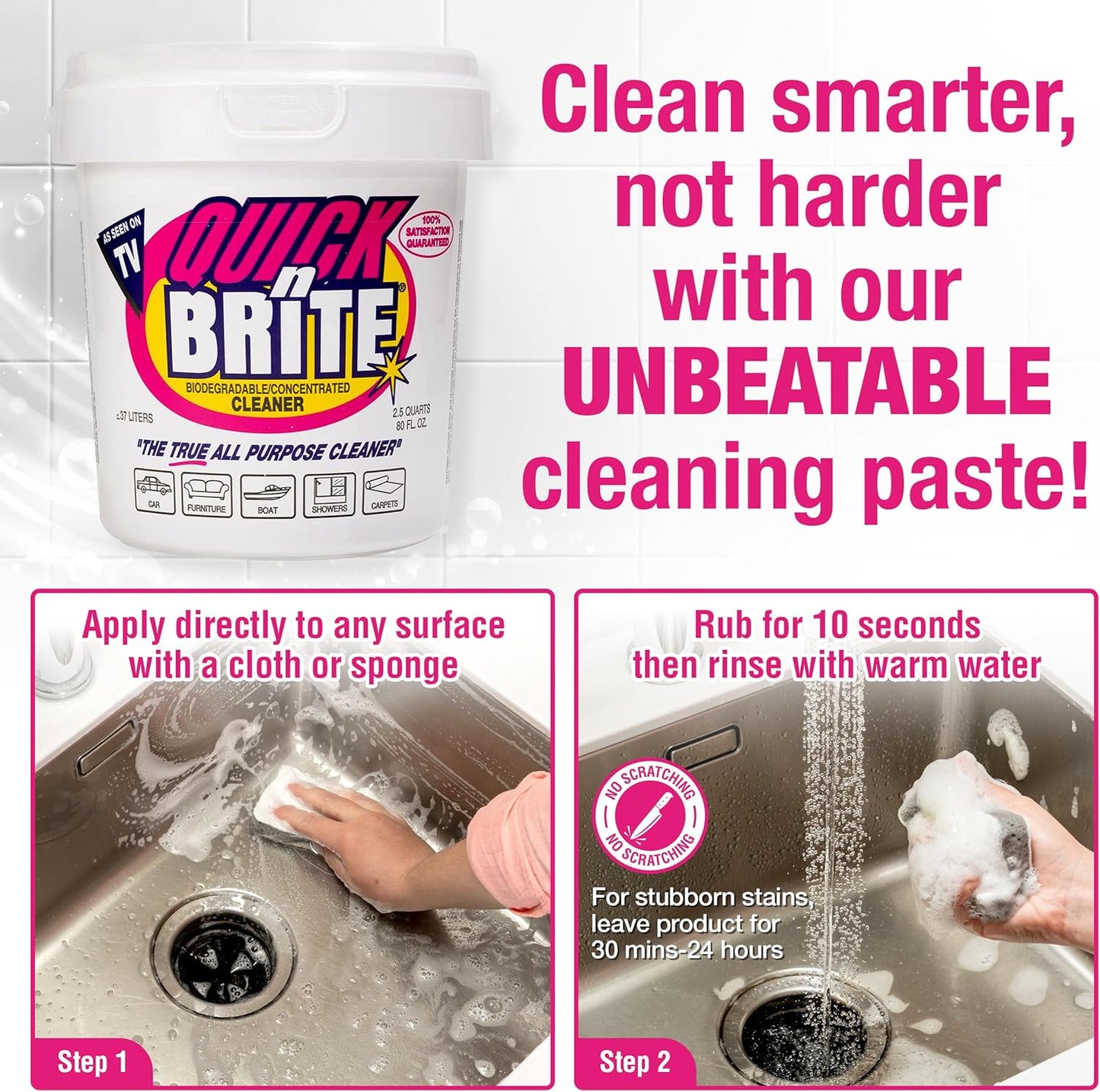 Quick 'n Brite All Purpose Cleaning Paste – Miracle Cleaner for Tough Stains, Biodegradable, Non-Toxic, Pet-Safe, Multi-Surface Stain Remover, Made in USA, 80 Oz