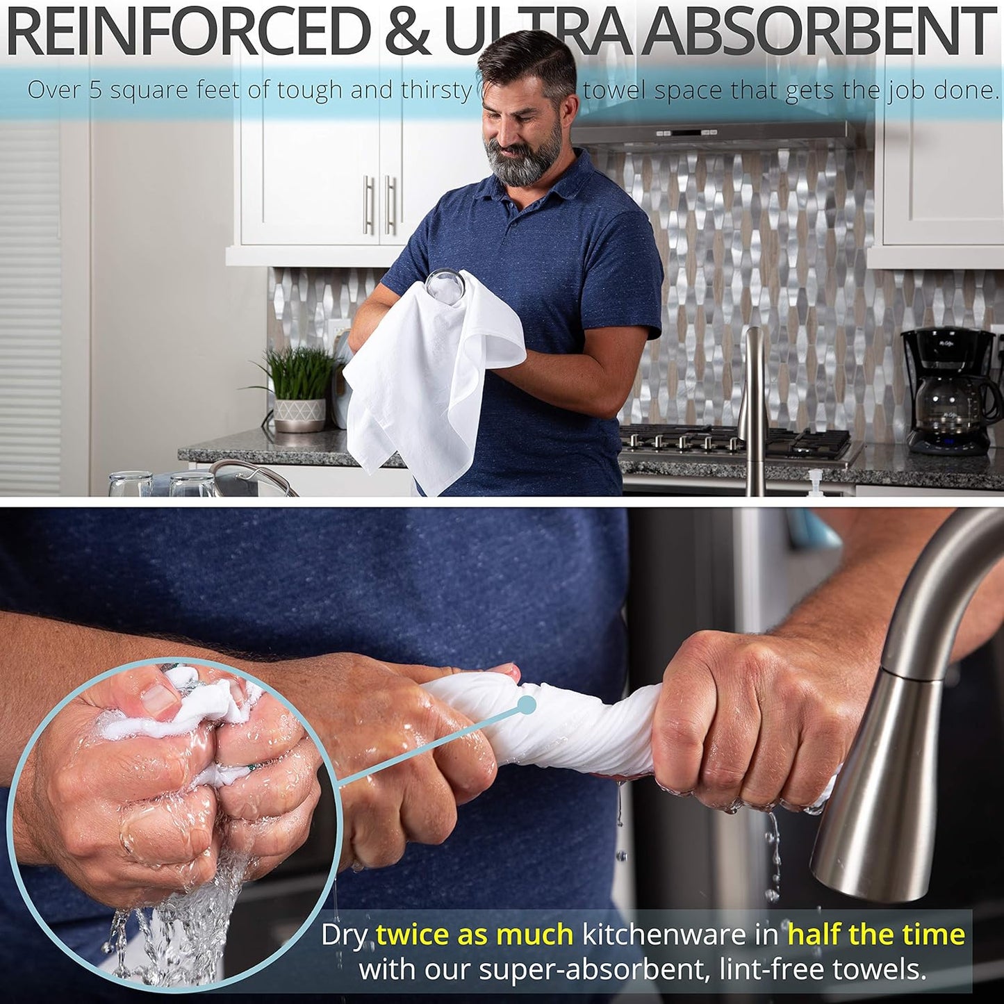 Aunti Em's Kitchen Flour Sack Dish Towels - Natural Cotton for Embroidery and Drying Glass, Hand, Dinnerware - Plain, Thick, Zero-Lint, Highly Absorbent - Set of 12, 27 x 27 Inch, Sage Green