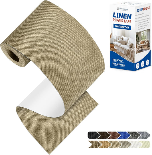 KING MOUNTAIN Linen Repair Patches, Self-Adhesive Fabric Patches, 4 X 63 inch Extra Size, Multi Color, Can be Used for Sofa Repair and Linen Clothes Repair (Flaxen)