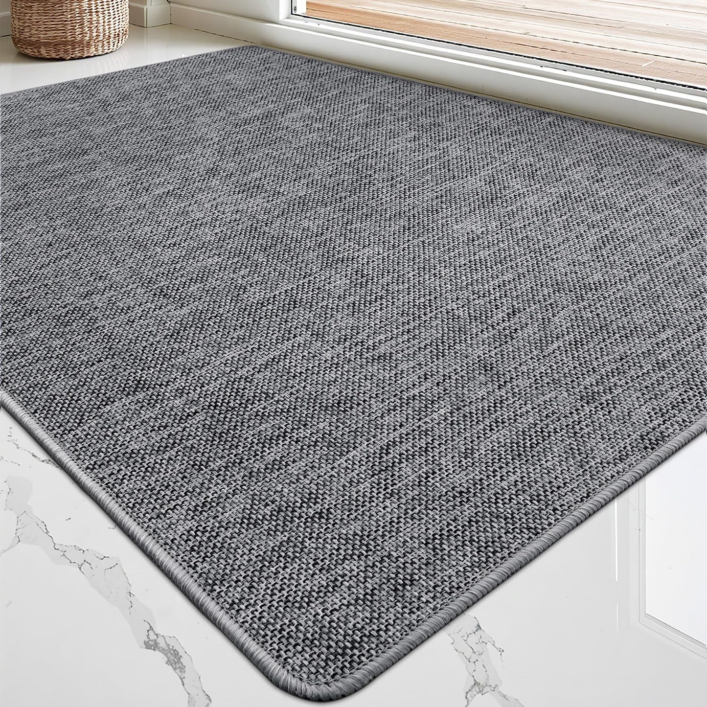 LUMI Ultra Thin Door Mat for Entryway, Low Profile Non Slip Rubber Backing Indoor Doormat, Easy Clean Welcome Entrance Mat for Inside House, Patio, Dark Grey 20"x32"