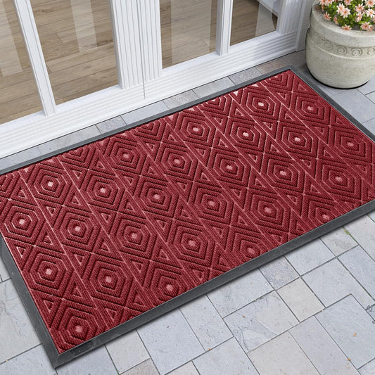 Yimobra Door Mat, Outdoor Indoor Entrance Welcome Mat, Heavy Entry Front Door Mat, Stain & Fade Resistant, Low Profile, Sturdy Rubber, Easy Clean Patio Floor Mat, Waterproof, 47 x 24, Wine Red