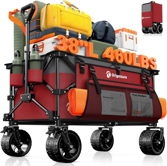 220L Collapsible Wagon Cart Foldable, 460lbs Load Capacity Heavy Duty Folding Beach Wagons with Big