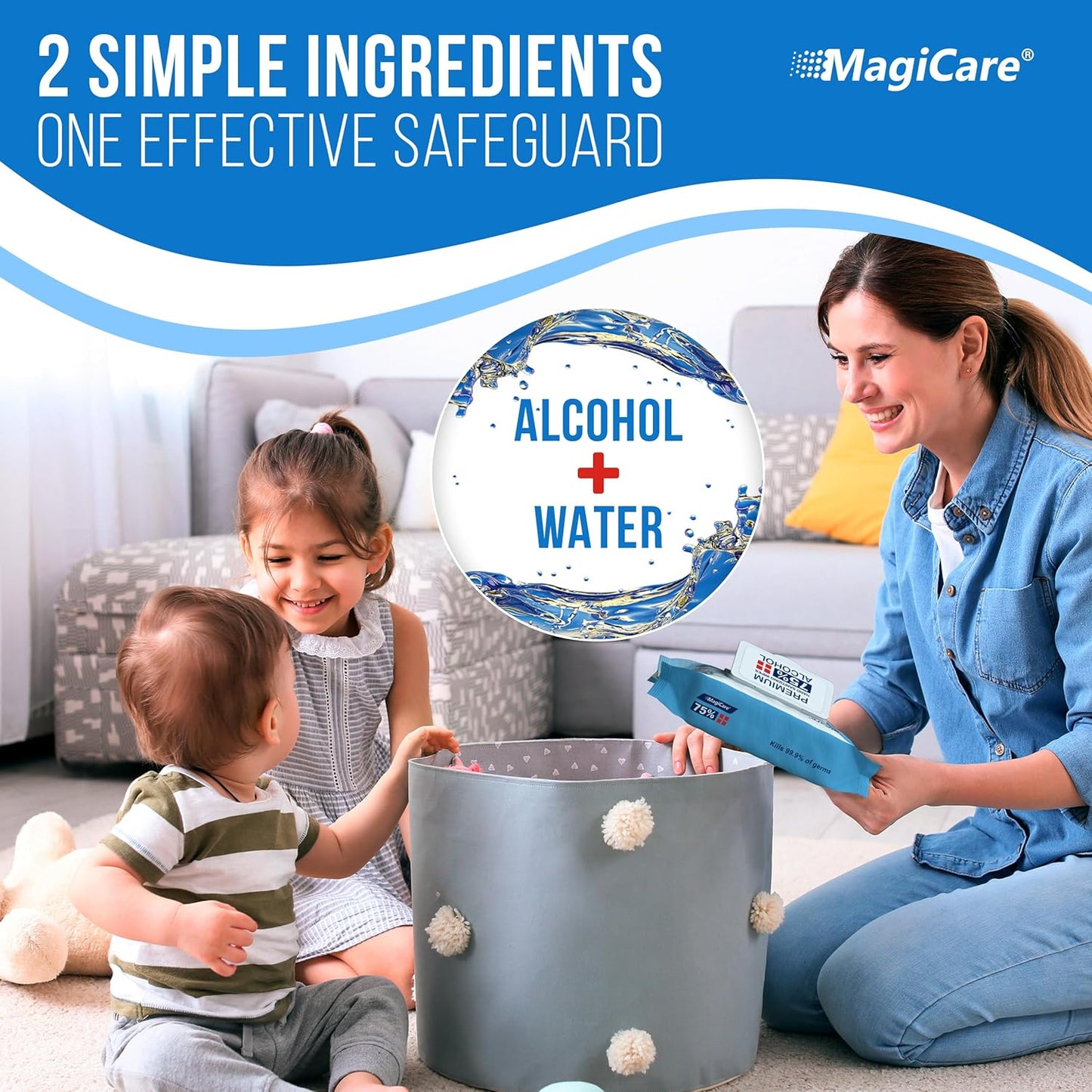 MagiCare 75% Large Alcohol Wipes (4-80ct Packs) - Alcohol Hand Sanitizing Wipes, Premium - Unscented Hand Wipe, Sanitizer Wipe - Travel, Home, Classroom, Camping - 4 Soft Packs (320pcs)