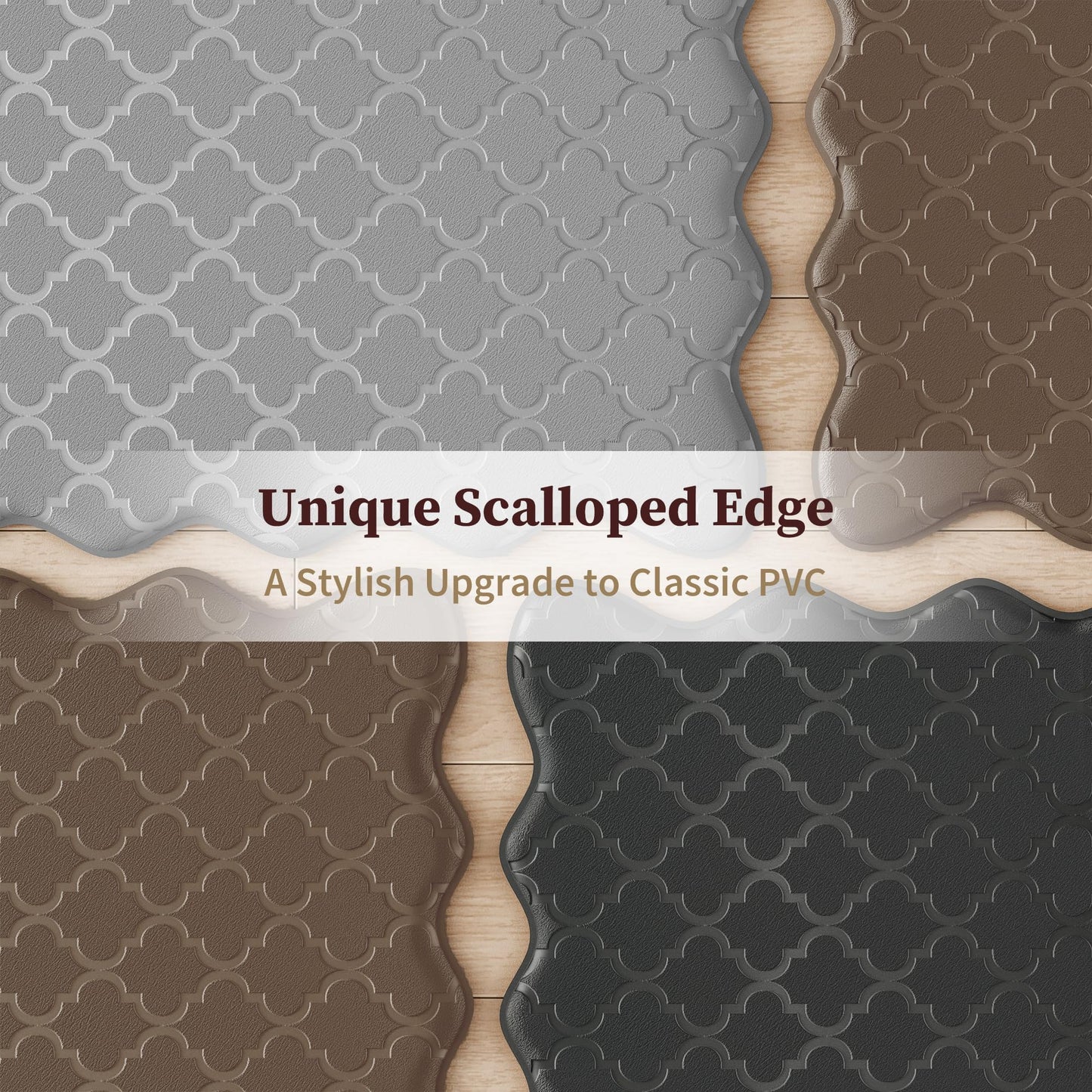 Arenarug Upgrade Scalloped Kitchen Mats for Floor 2PC, Black Kitchen Rugs