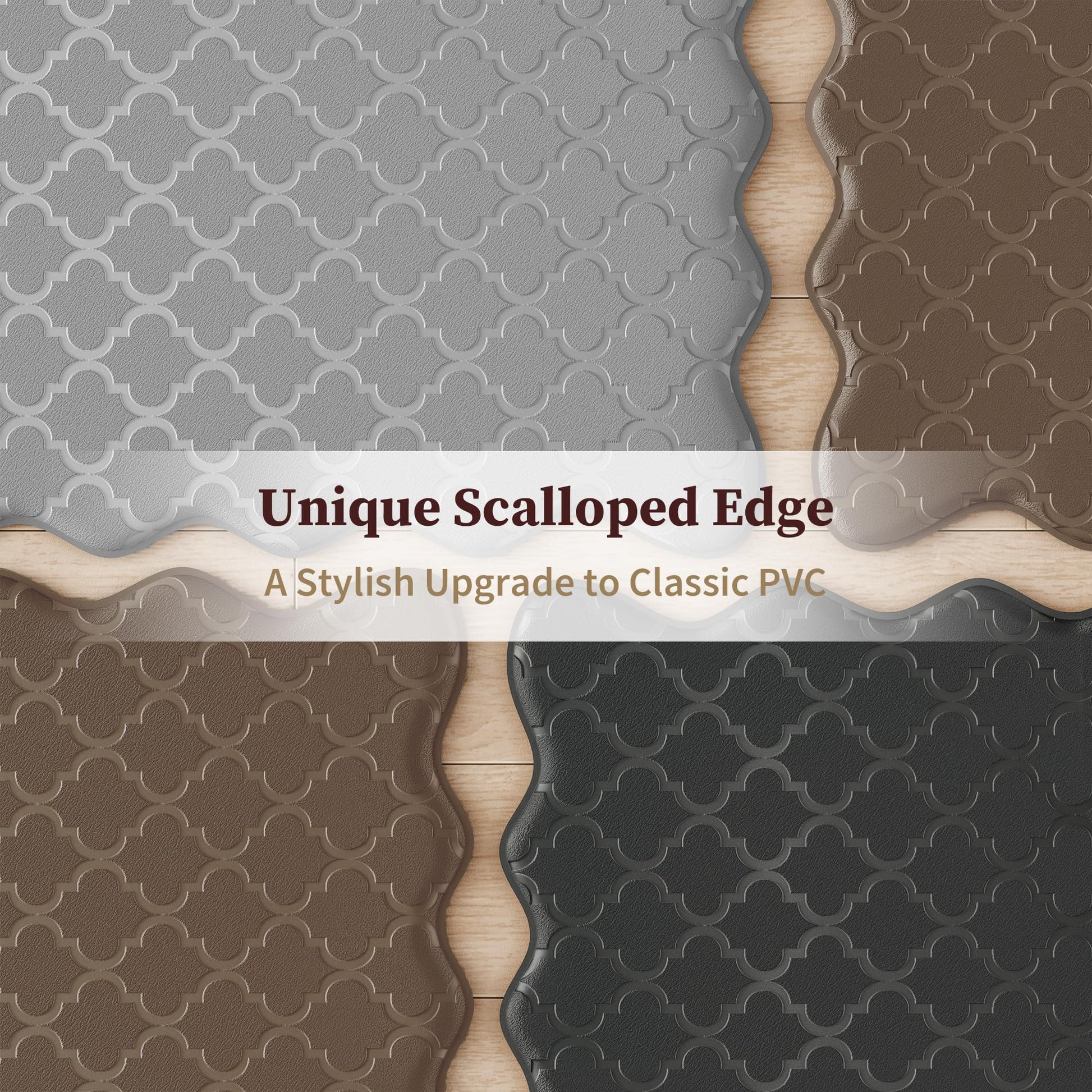 Arenarug Upgrade Scalloped Kitchen Mats for Floor 2PC, Black Kitchen Rugs