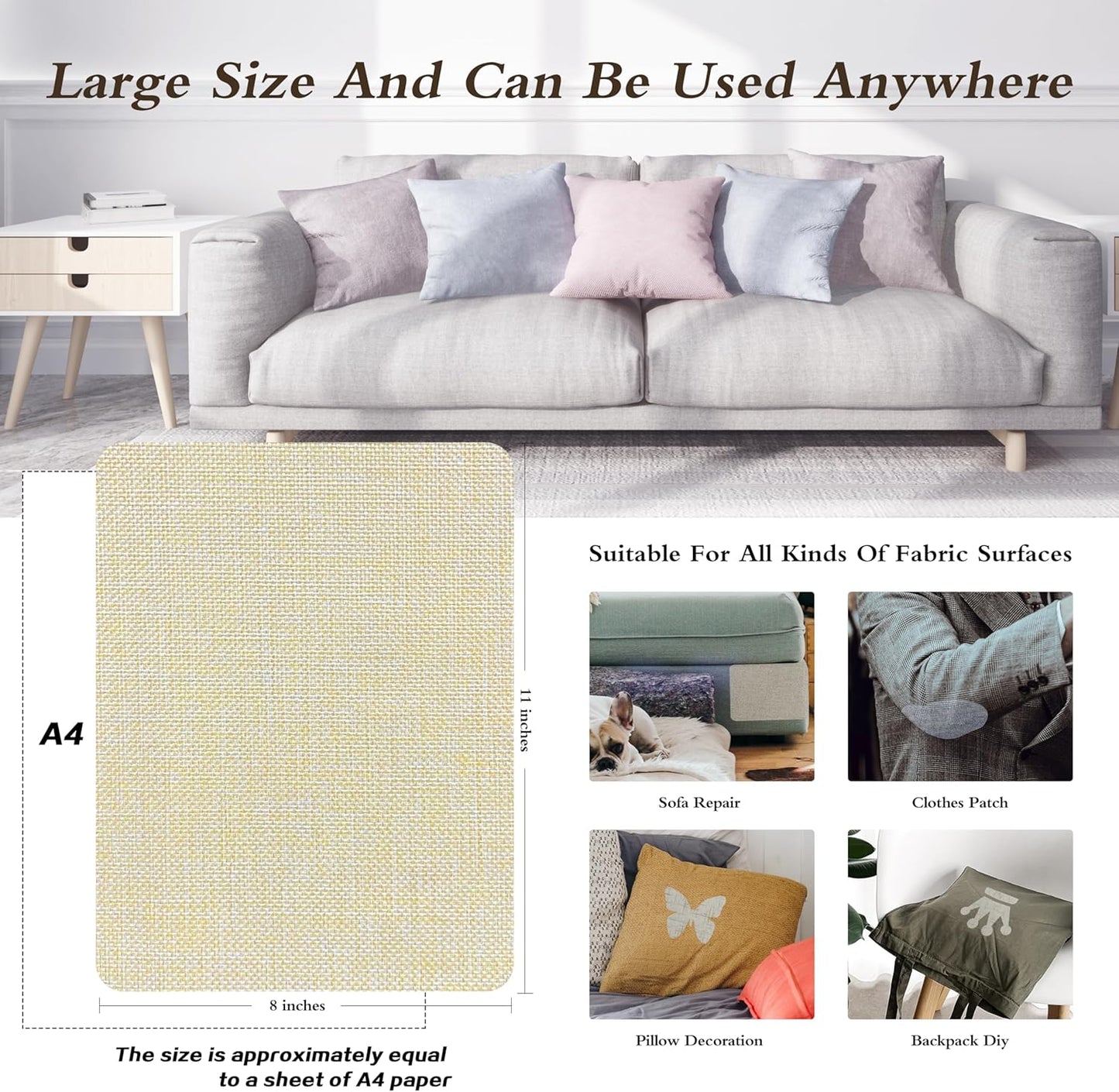 KING MOUNTAIN Coarse Linen Repair Patches, Self-Adhesive Fabric, 8X11 Inch 2 PCS, Multi Color, for Sofa and Clothes (Beige 1.0)