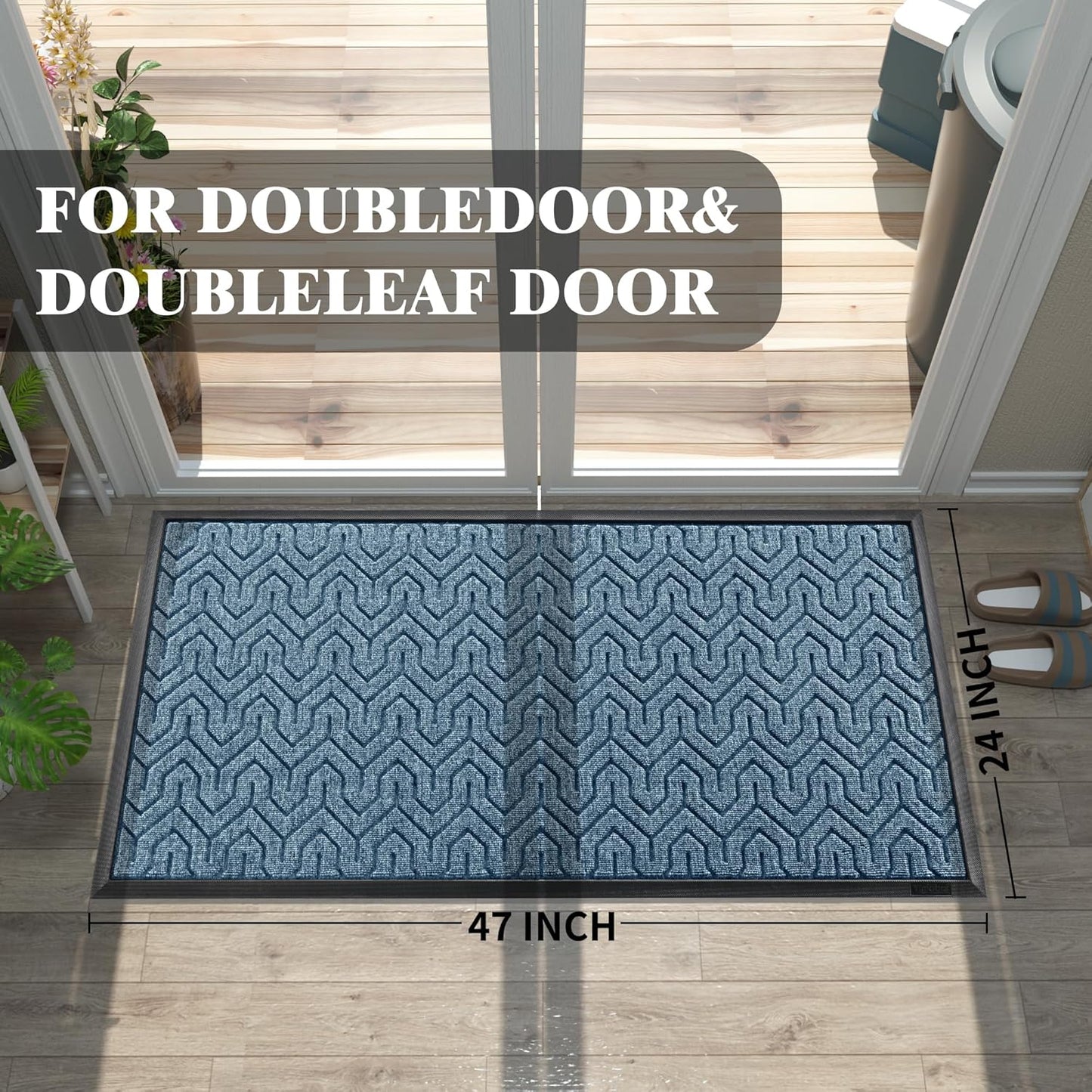 Yimobra Large Door Mat Outside Entrance 47x24, Waterproof Heavy Duty Outdoor Mats for Front Door, Non Slip Rubber Entry Mat for Garage Patio, Easy Clean, Mix Blue