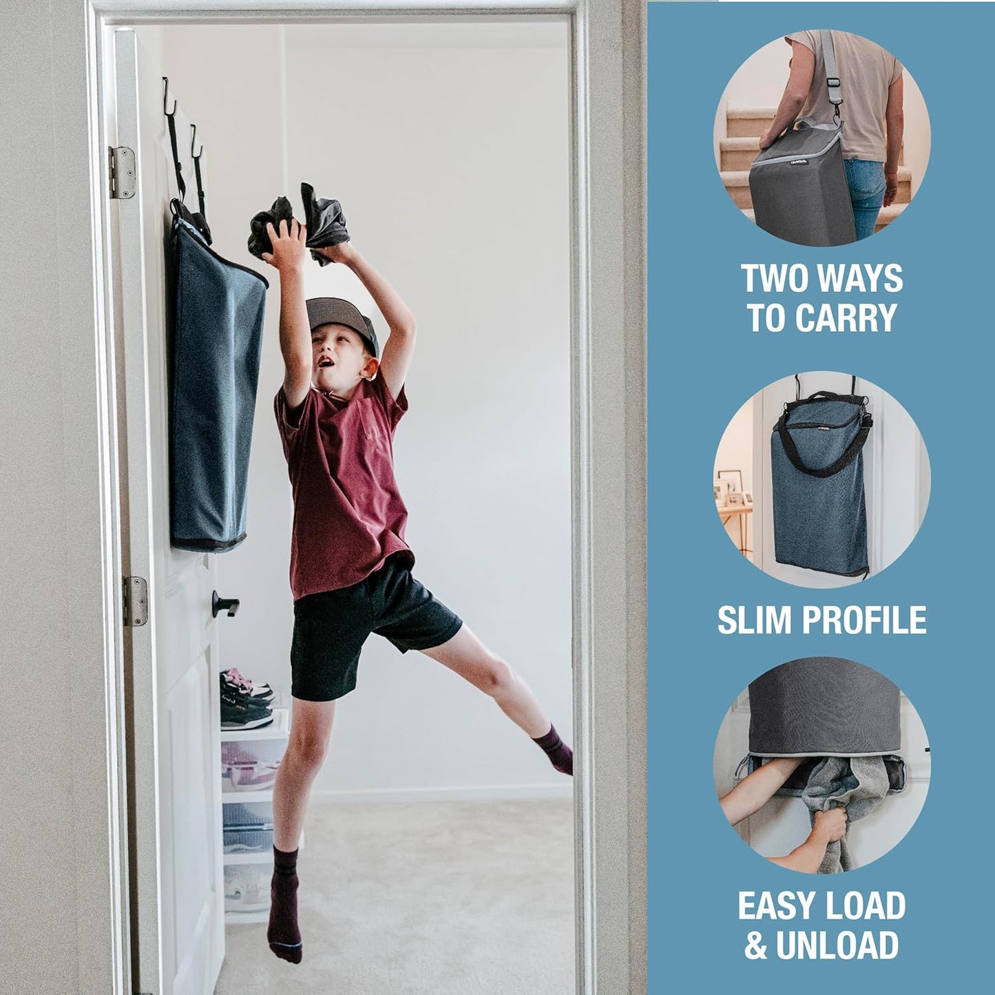 CleverMade Convertible Laundry Hamper Bag - Shadow Gray Stone holds 21.5L / 20 lbs 1 Compartment - Storage with Handles for Home Organization