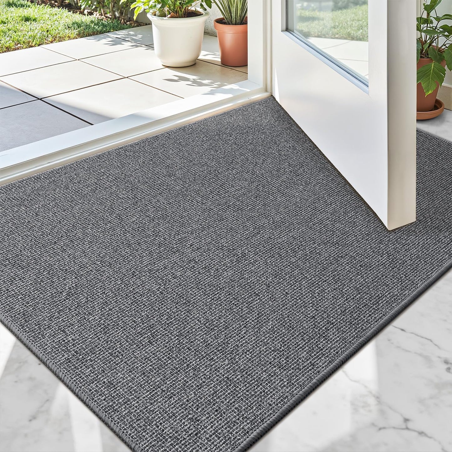 LUMI Indoor Door Mat 17"x30", Ultra Thin Low Profile Non-Slip Doormat for Home Entrance, Absorbent & Stain-Resistant Welcome Mats, Washable Entryway Mat for Front Door, Patio, Porch, Grey
