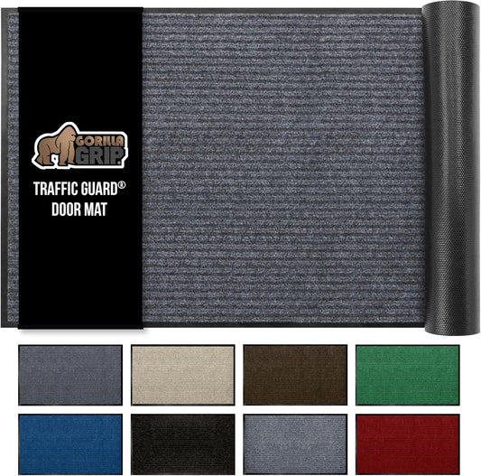 GORILLA GRIP Traffic Guard Door Mat, 60x36, Heavy Duty Welcome Mats, Commercial Office Space Doormat, Waterproof, Fade Resistant, Strong Rubber Backing, Low Profile, Shoe and Boot Scraper, Gray