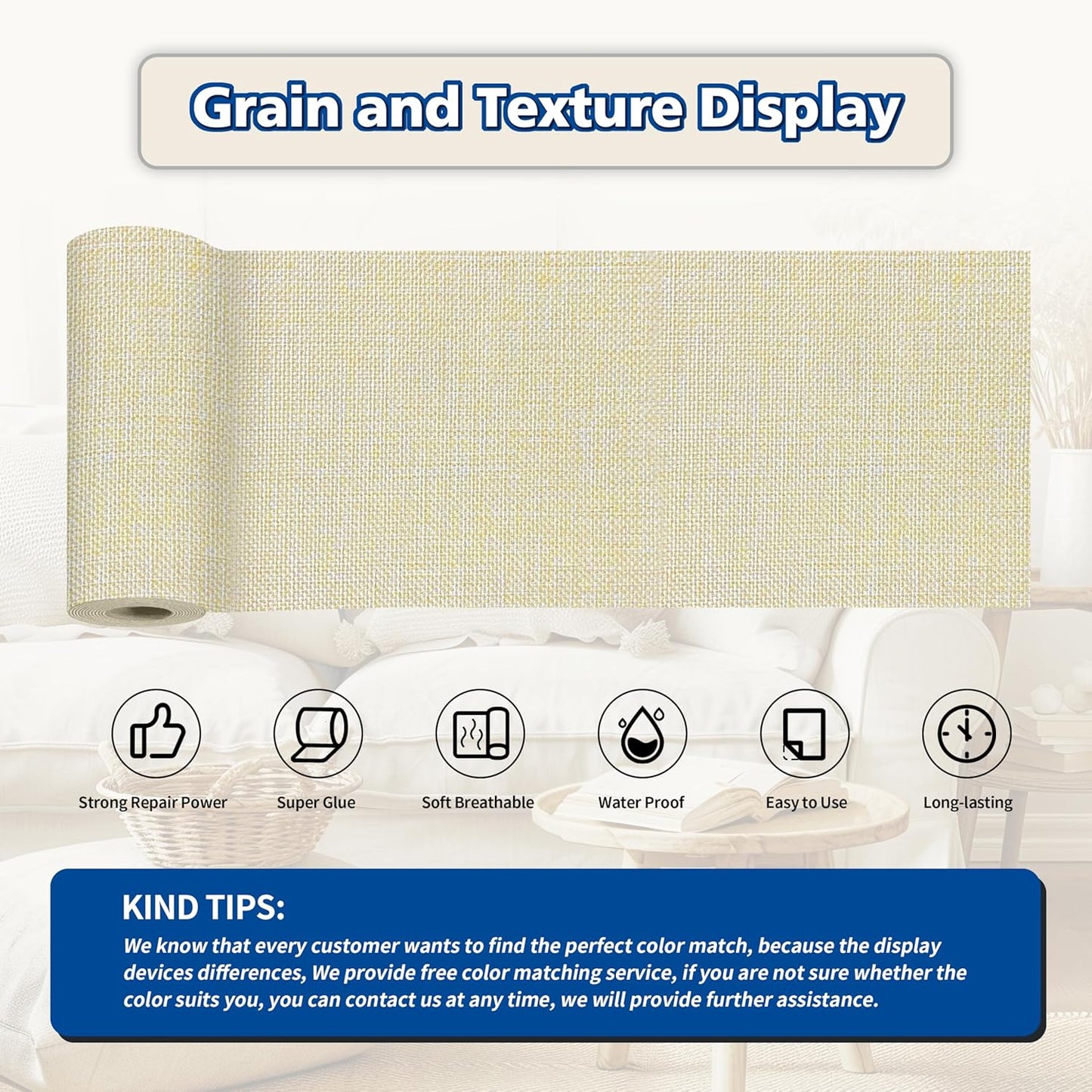 KING MOUNTAIN Linen Repair Patches, Self-Adhesive Fabric Patches, 4 X 63 inch Extra Size, Multi Color, Can be Used fo Sofa Repair and Linen Clothes Repair (Beige 1.0)