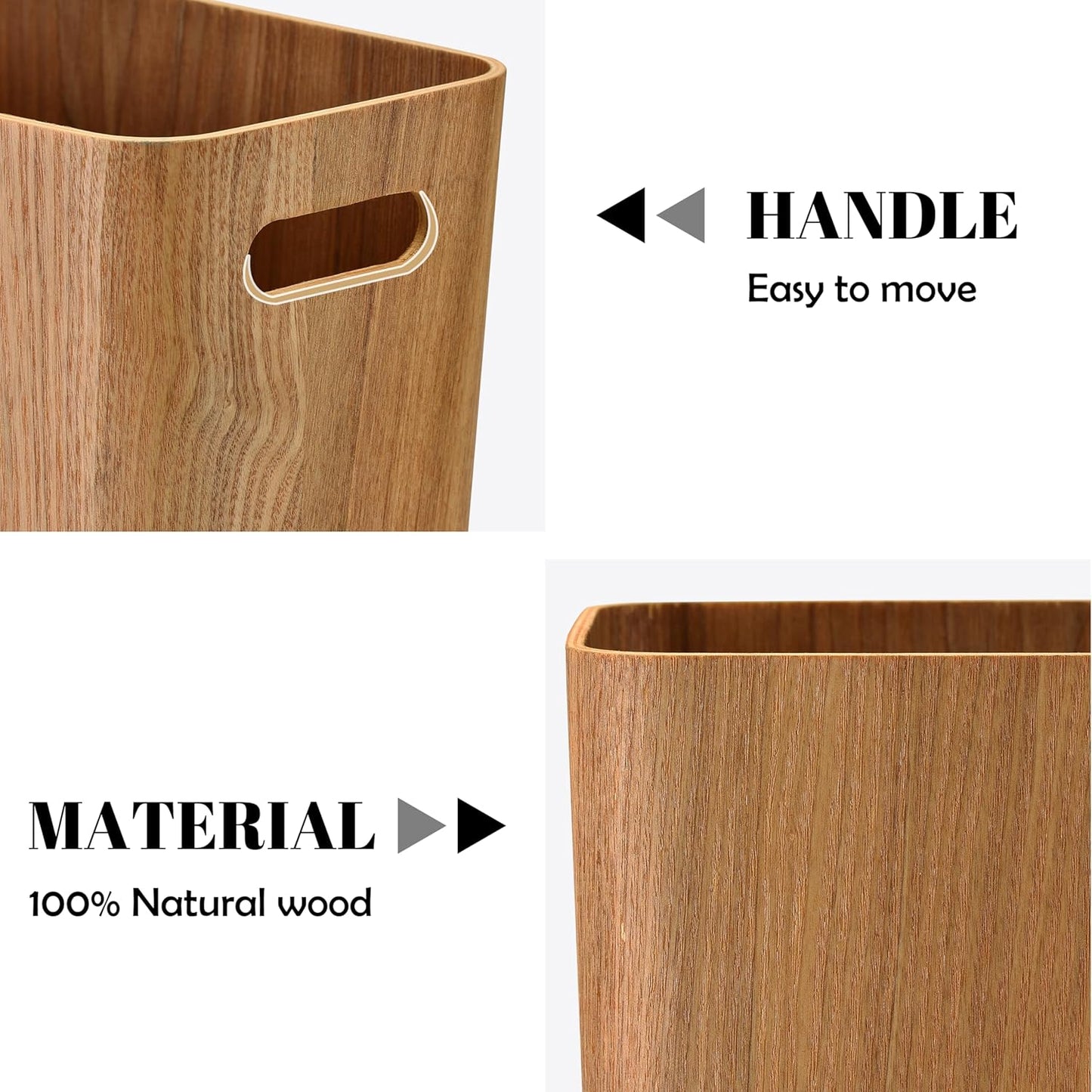 ELONG HOME 2.5 Gallon Wood Trash Can, Stylish Design Natural Wooden Wastebasket, Lightweight & Sturdy for Home/Office/Kitchen