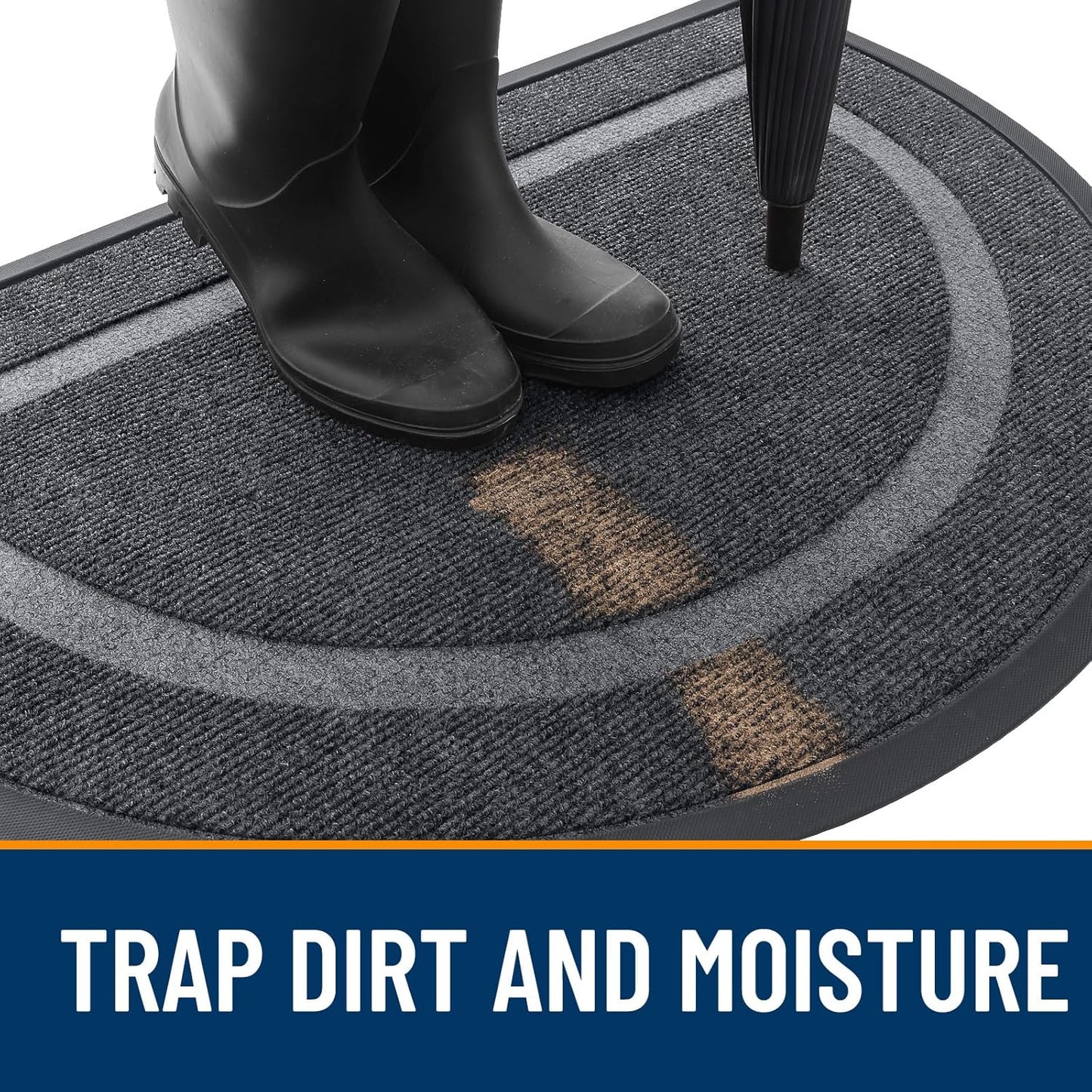 OLANLY Half Circle Door Mat Indoor Outdoor Entrance Welcome, Waterproof All-Season, All-Weather Doormat, Sturdy Natural Rubber, Low Profile, Easy Clean Patio Porch Entryway Mat, 47x23, Grey